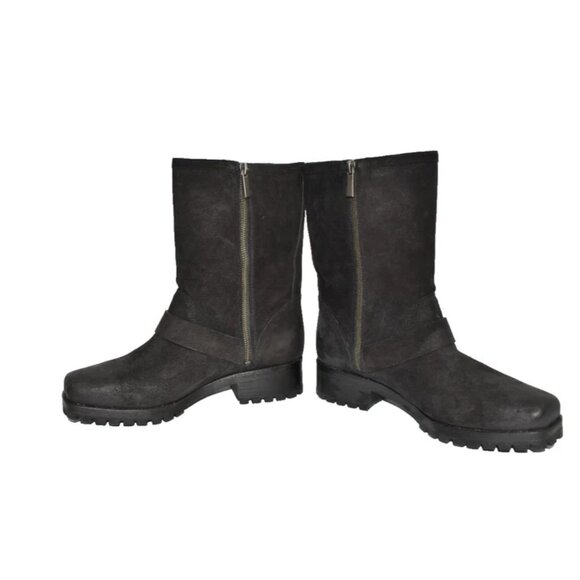 $240 MICHAEL KORS BLACK LEATHER SILVER MOTO BIKER CHUNKY BOOT 10 (TPO17) - Picture 3 of 8